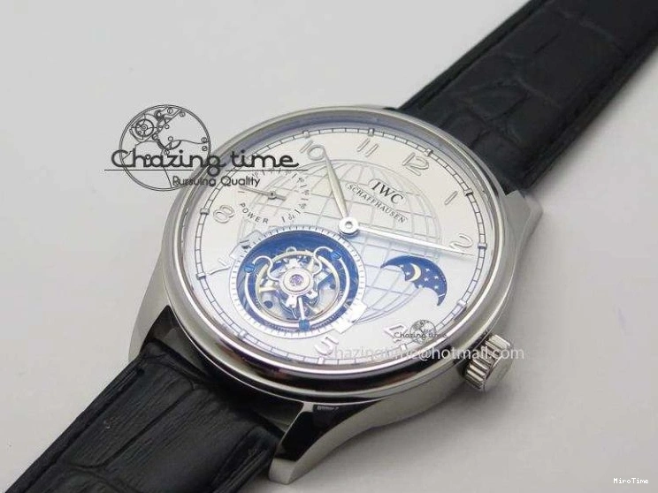 MIROTIME 0120 UrbanStyle Portuguese Tourbillon Power Reserve Moonphase SS White Dial On Black Leather Strap 7318